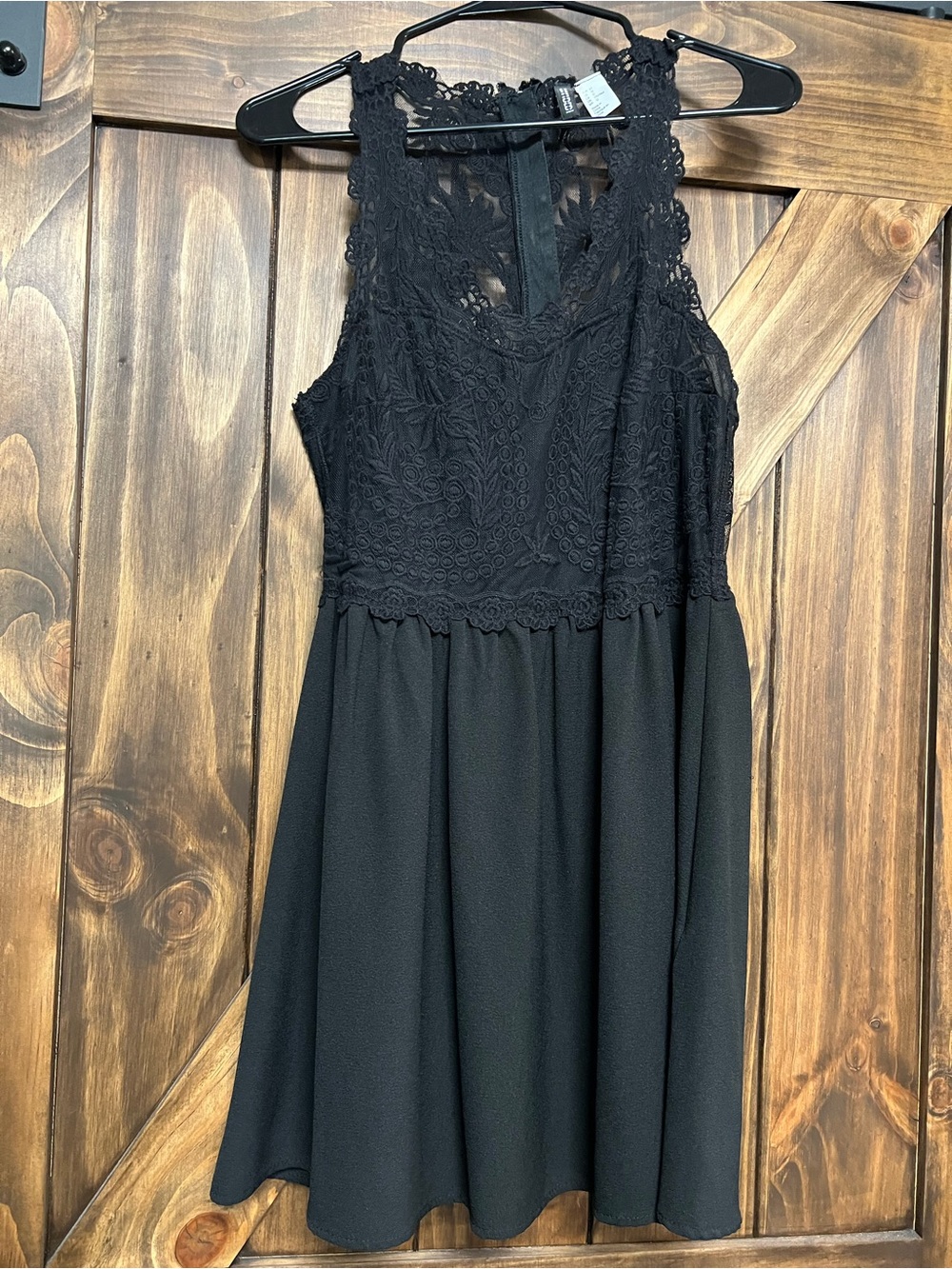 H&M Divided Black Lace Illusion Neckline Sleeveless Skater Dress Size 12